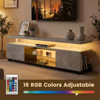 Meuble TV pour téléviseur 55 pouces LED, console multimédia de rangement pour jeux, avec grand placard latéral pour salon (gris et noir)