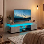 Meuble TV pour téléviseur 55 pouces LED, console multimédia de rangement pour jeux, avec grand placard latéral pour salon (gris et noir)
