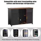 Meuble de bar à café avec emplacement pour réfrigérateur, buffet de rangement avec mini-réfrigérateur 135 cm Noir