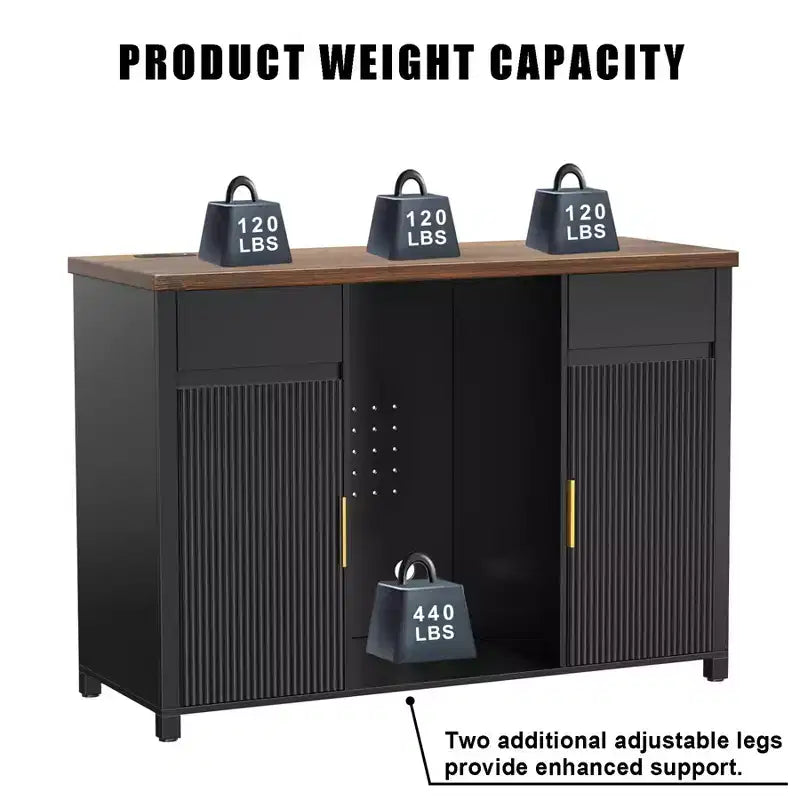 Meuble de bar à café avec emplacement pour réfrigérateur, buffet de rangement avec mini-réfrigérateur 135 cm Noir
