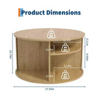 Table basse ronde avec rangement, table basse avec panneau cannelé et porte coulissante incurvée, étagère de présentation ouverte, table d'appoint moderne en bois