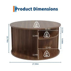 Table basse ronde avec rangement, table basse avec panneau cannelé et porte coulissante incurvée, étagère de présentation ouverte, table d'appoint moderne en bois