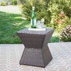 Zeus & Ruta 16 Outdoor Wicker End Table with Durable Iron Frame, Brown