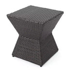 Table d'appoint d'extérieur en osier de 16 po avec cadre en fer durable, marron