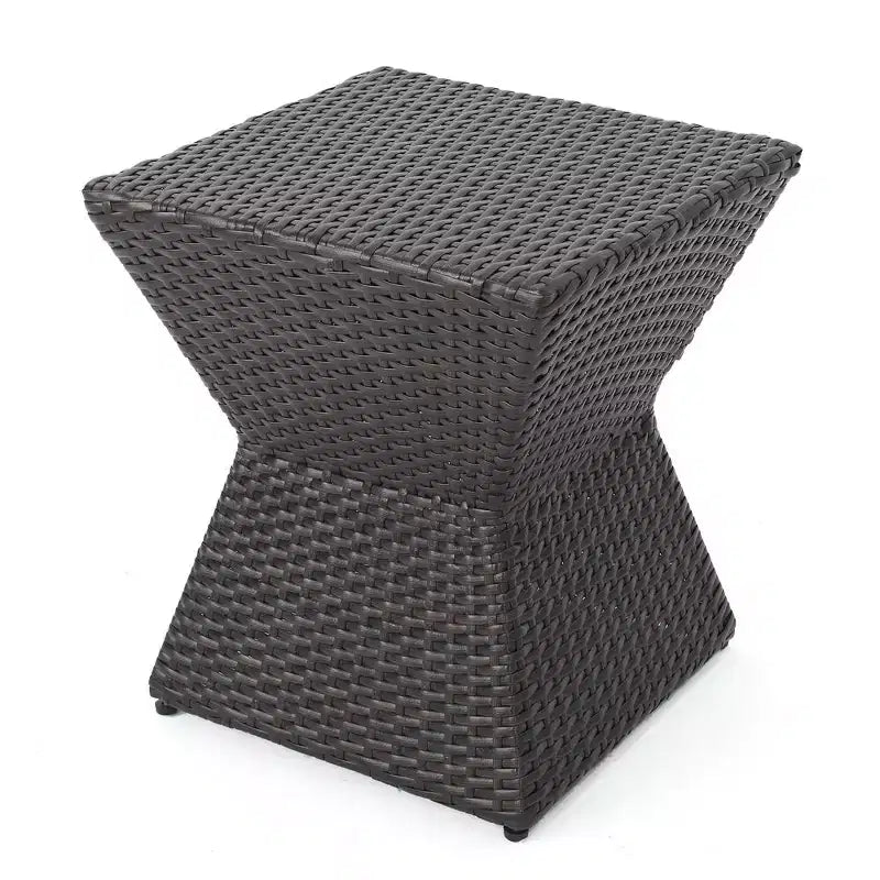 16 Outdoor Wicker End Table with Durable Iron Frame, Brown