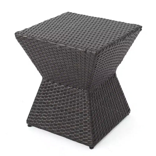 16 Outdoor Wicker End Table with Durable Iron Frame, Brown