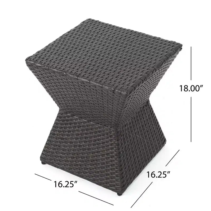 16 Outdoor Wicker End Table with Durable Iron Frame, Brown