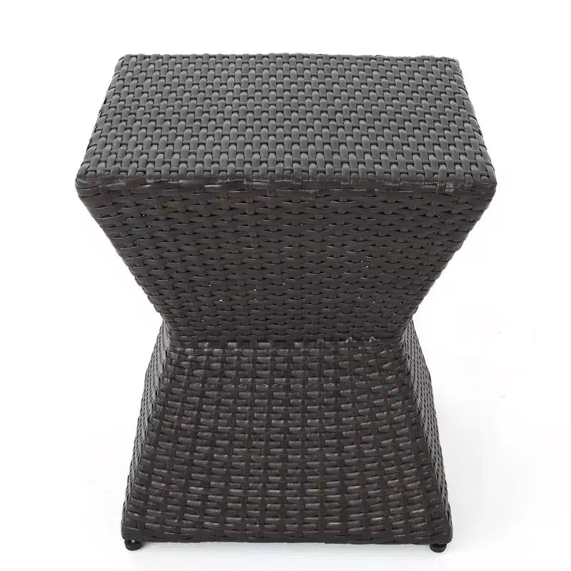 16 Outdoor Wicker End Table with Durable Iron Frame, Brown