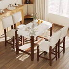Table à manger en faux marbre, hauteur de comptoir de 47,5 po, avec pieds en bois d'hévéa