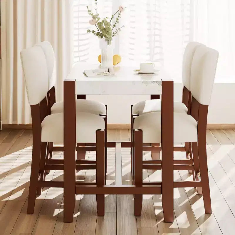 Table à manger en faux marbre, hauteur de comptoir de 47,5 po, avec pieds en bois d'hévéa