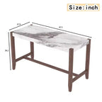 Table à manger en faux marbre, hauteur de comptoir de 47,5 po, avec pieds en bois d'hévéa