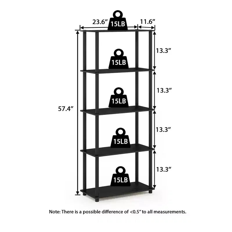 Bibliothèque décorative haute à 5 niveaux avec étagères ouvertes, multifonctionnelle pour le salon et le bureau à domicile