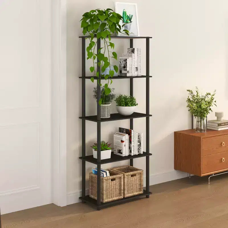Bibliothèque décorative haute à 5 niveaux avec étagères ouvertes, multifonctionnelle pour le salon et le bureau à domicile