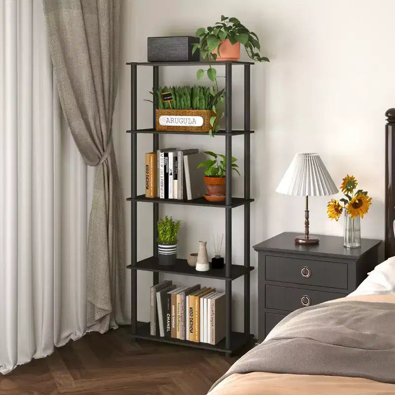 Bibliothèque décorative haute à 5 niveaux avec étagères ouvertes, multifonctionnelle pour le salon et le bureau à domicile