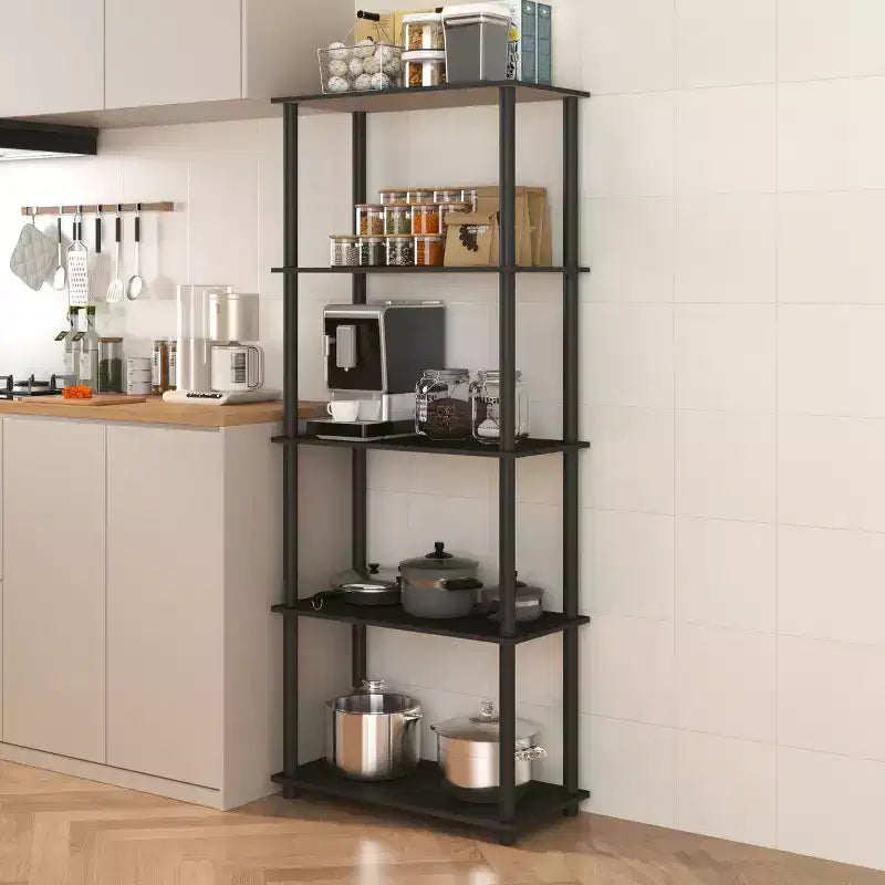 Bibliothèque décorative haute à 5 niveaux avec étagères ouvertes, multifonctionnelle pour le salon et le bureau à domicile