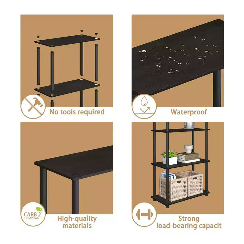 Bibliothèque décorative haute à 5 niveaux avec étagères ouvertes, multifonctionnelle pour le salon et le bureau à domicile