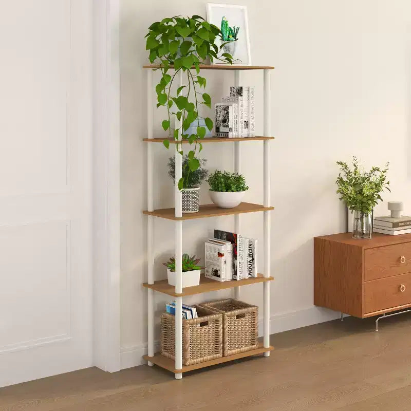 Bibliothèque décorative haute à 5 niveaux avec étagères ouvertes, multifonctionnelle pour le salon et le bureau à domicile