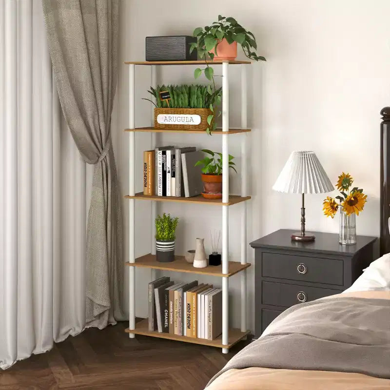 Bibliothèque décorative haute à 5 niveaux avec étagères ouvertes, multifonctionnelle pour le salon et le bureau à domicile