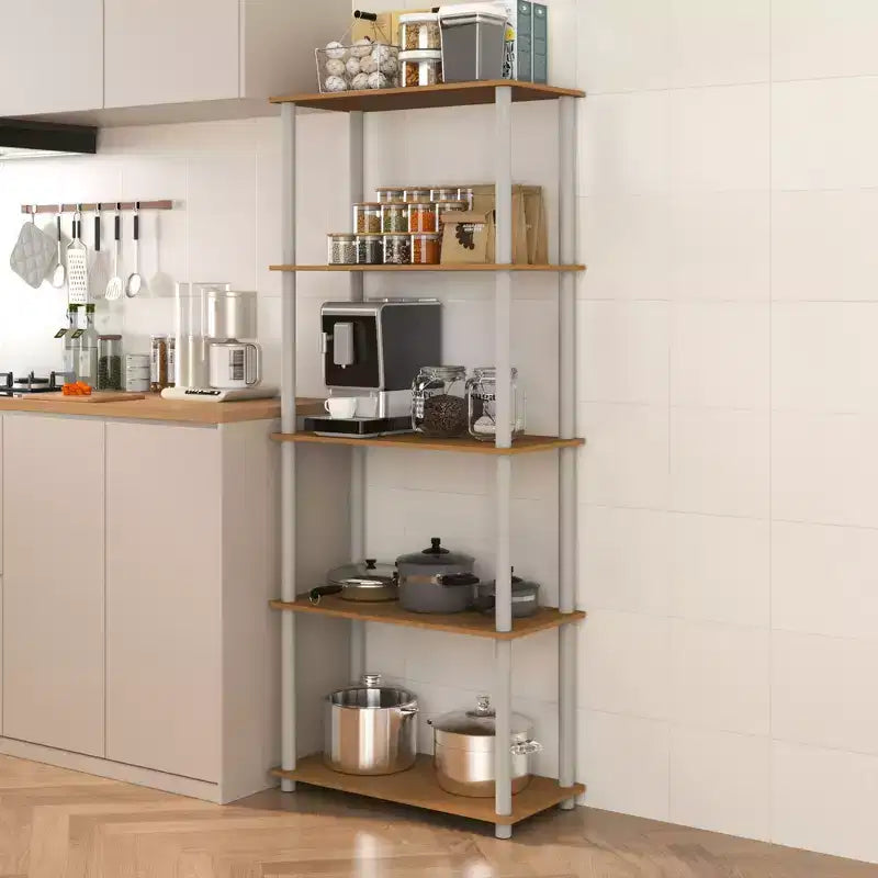 Bibliothèque décorative haute à 5 niveaux avec étagères ouvertes, multifonctionnelle pour le salon et le bureau à domicile