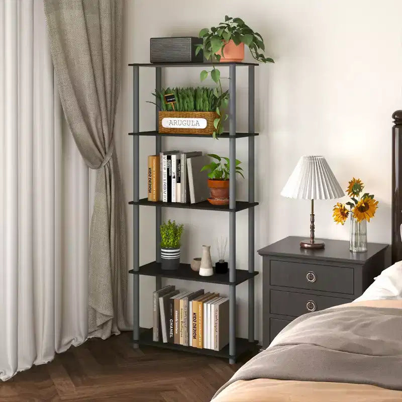 Bibliothèque décorative haute à 5 niveaux avec étagères ouvertes, multifonctionnelle pour le salon et le bureau à domicile