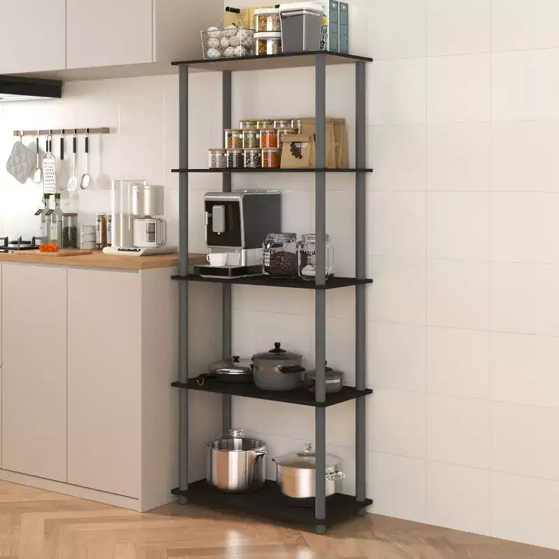 Bibliothèque décorative haute à 5 niveaux avec étagères ouvertes, multifonctionnelle pour le salon et le bureau à domicile