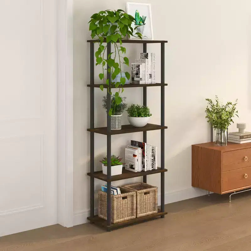 Bibliothèque décorative haute à 5 niveaux avec étagères ouvertes, multifonctionnelle pour le salon et le bureau à domicile