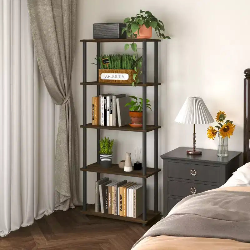 Bibliothèque décorative haute à 5 niveaux avec étagères ouvertes, multifonctionnelle pour le salon et le bureau à domicile