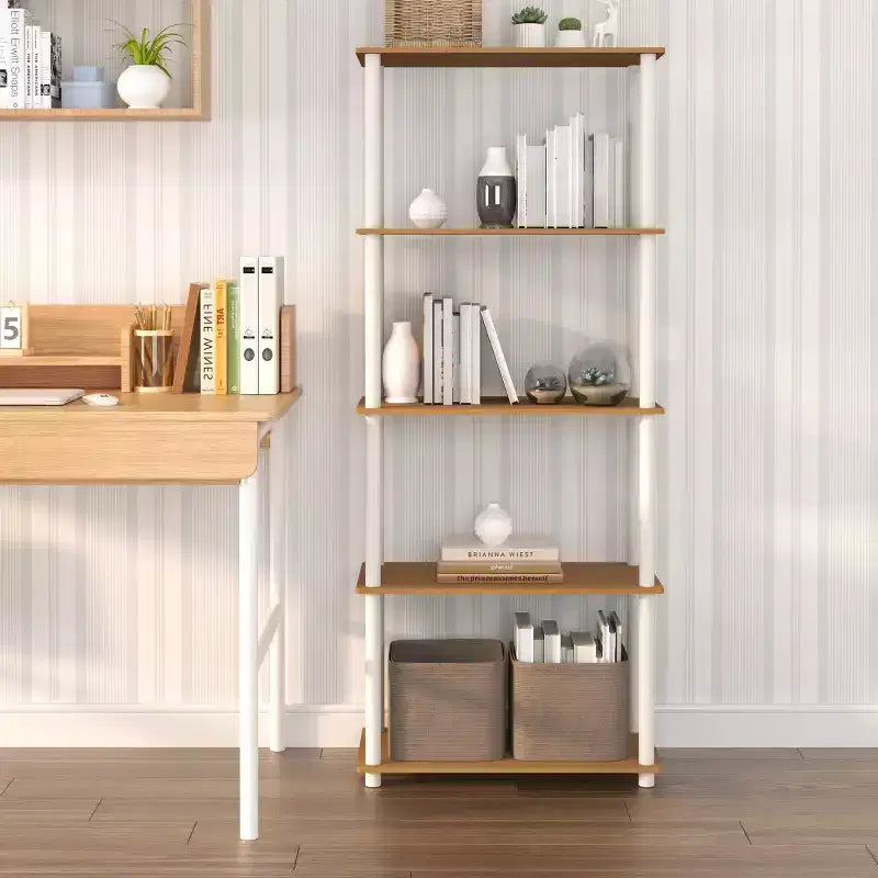 Bibliothèque décorative haute à 5 niveaux avec étagères ouvertes, multifonctionnelle pour le salon et le bureau à domicile
