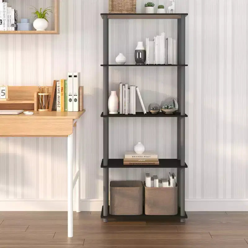 Bibliothèque décorative haute à 5 niveaux avec étagères ouvertes, multifonctionnelle pour le salon et le bureau à domicile
