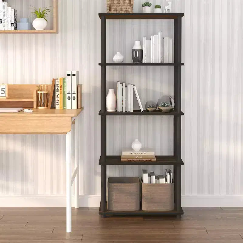 Bibliothèque décorative haute à 5 niveaux avec étagères ouvertes, multifonctionnelle pour le salon et le bureau à domicile