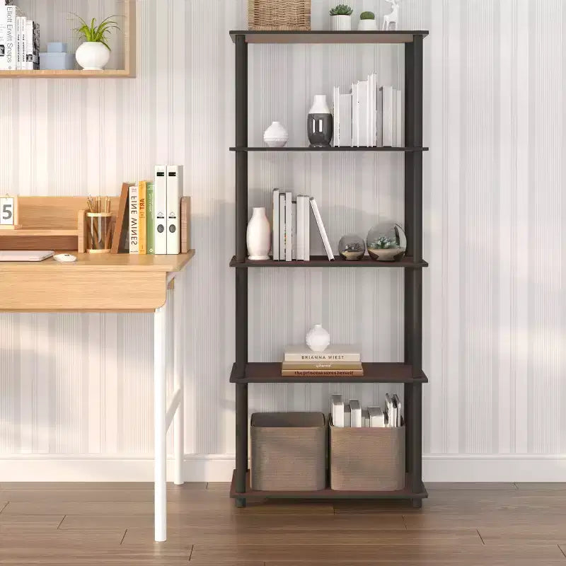Bibliothèque décorative haute à 5 niveaux avec étagères ouvertes, multifonctionnelle pour le salon et le bureau à domicile