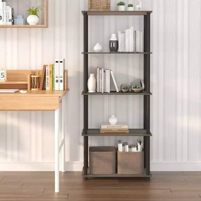 Bibliothèque décorative haute à 5 niveaux avec étagères ouvertes, multifonctionnelle pour le salon et le bureau à domicile