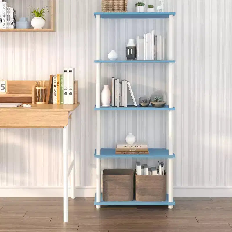 Bibliothèque décorative haute à 5 niveaux avec étagères ouvertes, multifonctionnelle pour le salon et le bureau à domicile