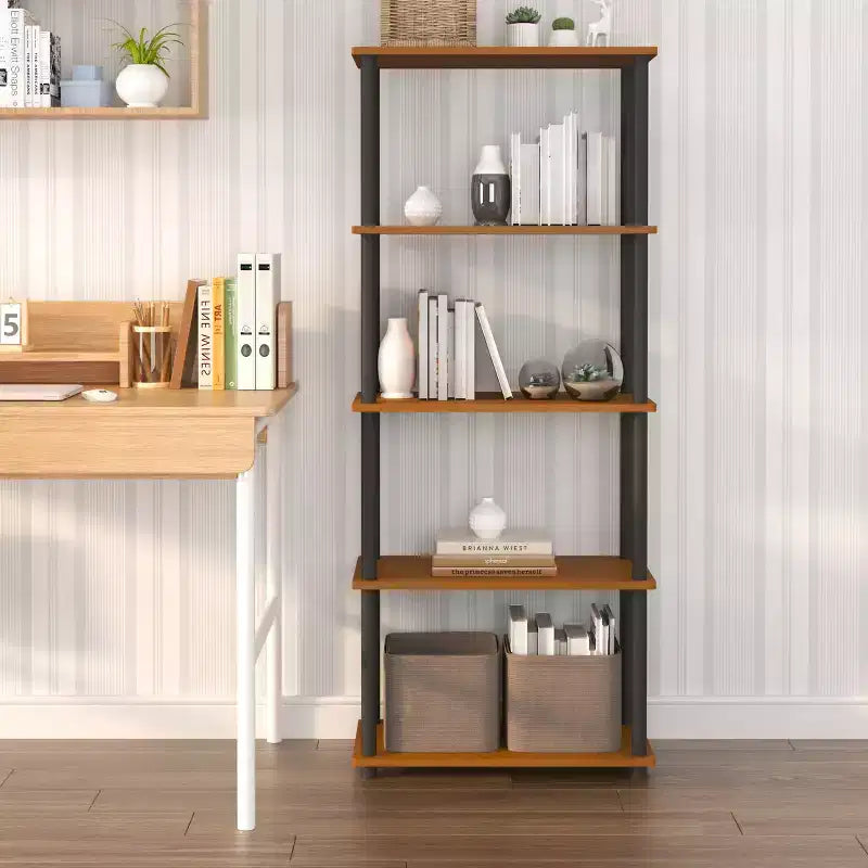 Bibliothèque décorative haute à 5 niveaux avec étagères ouvertes, multifonctionnelle pour le salon et le bureau à domicile