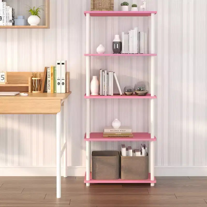 Bibliothèque décorative haute à 5 niveaux avec étagères ouvertes, multifonctionnelle pour le salon et le bureau à domicile