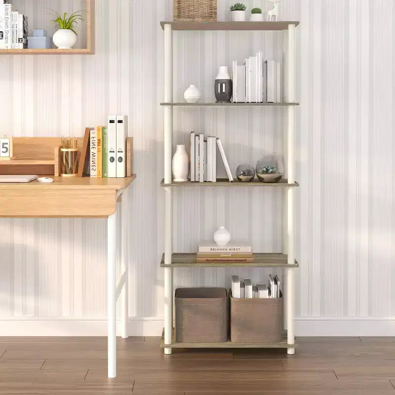 Bibliothèque décorative haute à 5 niveaux avec étagères ouvertes, multifonctionnelle pour le salon et le bureau à domicile