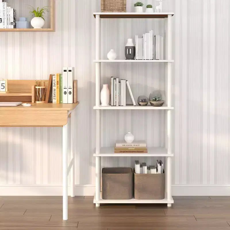 Bibliothèque décorative haute à 5 niveaux avec étagères ouvertes, multifonctionnelle pour le salon et le bureau à domicile