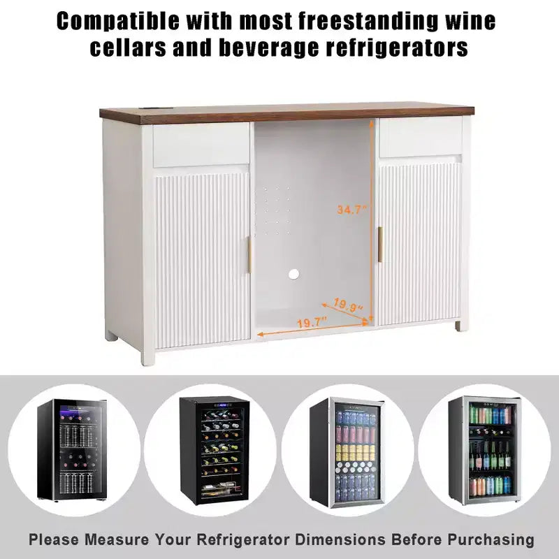 Meuble bar à café avec emplacement pour réfrigérateur, meuble pour mini-réfrigérateur, buffet 53,2 L blanc