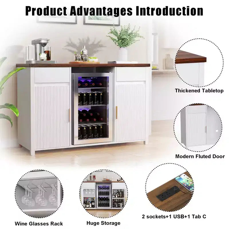 Meuble bar à café avec emplacement pour réfrigérateur, meuble pour mini-réfrigérateur, buffet 53,2 L blanc