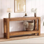 Table console d'entrée 63 avec 2 tiroirs, Table de canapé étroite en bois pour salon, couloir ou hall d'entrée, Table d'appoint avec rangement