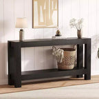 Table console d'entrée 63 avec 2 tiroirs, Table de canapé étroite en bois pour salon, couloir ou hall d'entrée, Table d'appoint avec rangement