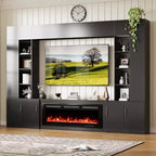 112Grand meuble TV mural avec cheminée et lumières LED