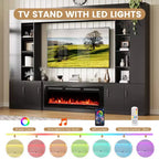 112Grand meuble TV mural avec cheminée et lumières LED