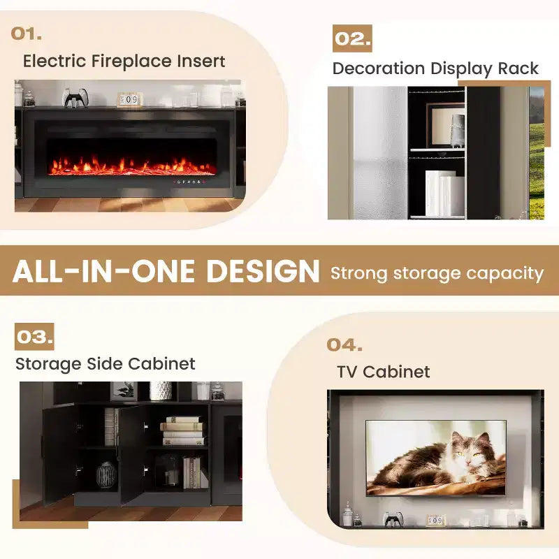 112Large Wall Unit Entertainment Center With Fireplace And LED Lights