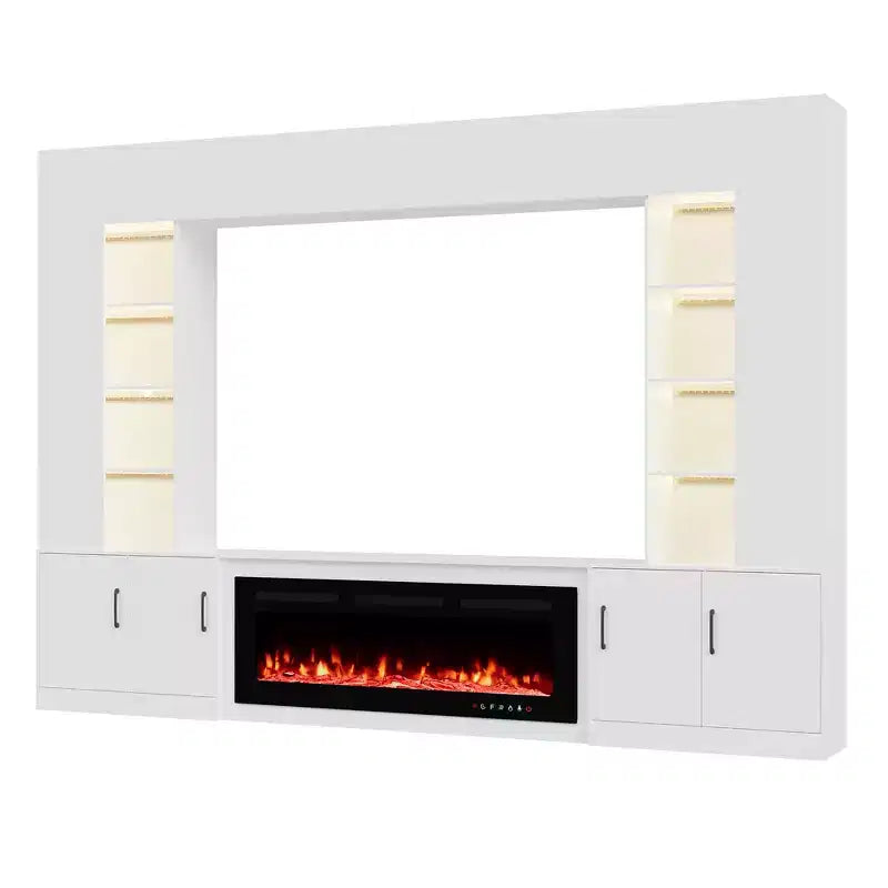 112Large Wall Unit Entertainment Center With Fireplace And LED Lights