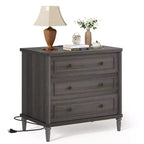 Table de chevet à 3 tiroirs, table de nuit cannelée de style Mid-Century avec prise de courant pour chambre à coucher, table d'appoint de canapé de 45,7 cm de large