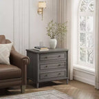 Table de chevet à 3 tiroirs, table de nuit cannelée de style Mid-Century avec prise de courant pour chambre à coucher, table d'appoint de canapé de 45,7 cm de large
