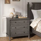 Bestier 3 Drawer Farmhouse Nightstand, Mid-Century Fluted Bedside Table with Power Outlet for Bedroom, 18 Wide Sofa Side End Table