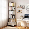 6 Tier 360 Rotating Bookshelf , 18.1118.1168.11 Warm White Round Spinning Tower, Sturdy MDF Structure, Multi-Scene Use in Bedroom, Living Room