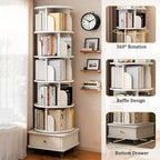 Étagère tournante 360 à 6 niveaux, 18,1118,1168,11, Tour ronde pivotante blanc chaud, Structure robuste en MDF, Utilisation polyvalente dans la chambre, le salon